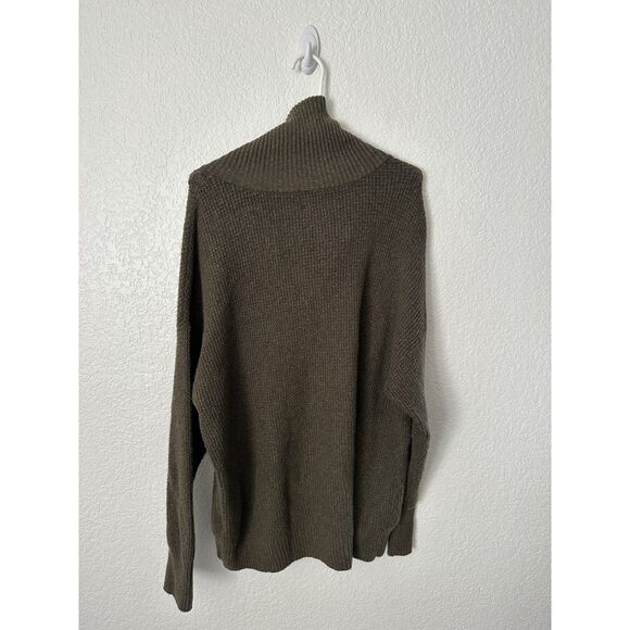 Aerie Women's Sweater Cozy Up Waffle 1/4 Zip Cowl Neck Army Green Size Medium - Picture 5 of 9